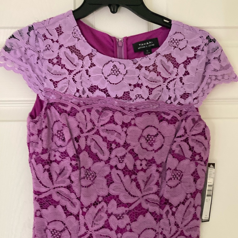 Tahari Purple Sheath Midi Dress with Cap Sleeves - Picture 4 of 7